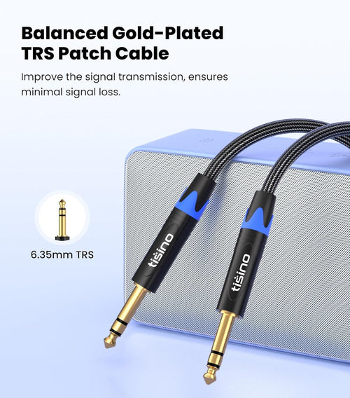 1/4 Inch TRS Cable, Quarter Inch 1/4 TRS to TRS Balanced Stereo Audio Cable Male to Male Pro Interconnect Cable, Nylon Braid - 3 FT